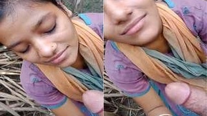 Indian girl gives a blowjob in the open air