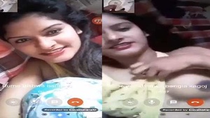 Adorable girl flaunts her breasts in a video call