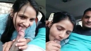 Desi girlfriend gives a blowjob in a car to her boyfriend