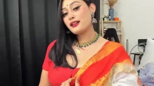 Anna's cute and sexy sari in a live video