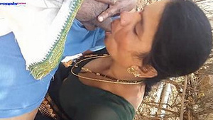 Aunty's oral skills in a forest picnic setting